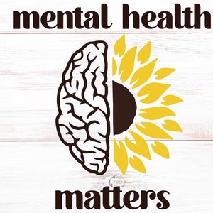 Sunflower Brain Svg, Archivos Svg lindos para cricut, Uso comercial, Conciencia de salud mental Png, La salud mental importa Svg, Pensamientos positivos