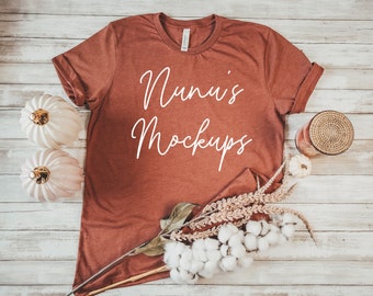 Bella Canvas 3001 Shirt Mockup, Bella Canvas Heather Clay Mockup, Fall Autumn Thanksgiving Halloween Pumpkin Fall T-shirt Mockup