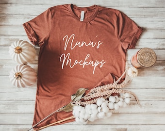 Bella Canvas 3001 Shirt Mockup, Bella Canvas Heather Clay Mockup, Fall Autumn Thanksgiving Halloween Pumpkin Fall T-shirt Mockup