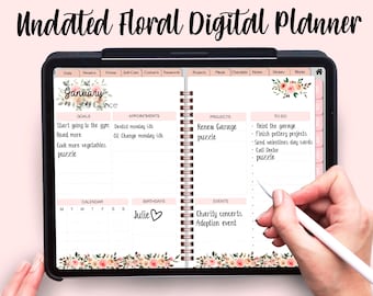 Floral Digital Planner, Undated Digital Planner for Tablets, Goodnotes Digital Planner, ipad planner, Digital Planners