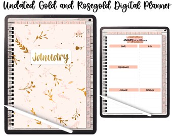 Undated Vertical Digital Planner, Undated Digital Planner for Tablets, Goodnotes Digital Planner, ipad planner, Gold Digital Planners