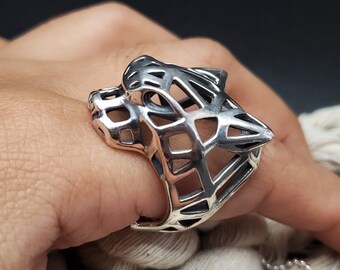 Geometric jaguar ring, 925 sterling silver, oxidized silver, handmade, jaguar ring, geometric ring, unisex, gift.