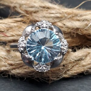 Blue topaz ring, 925 sterling silver, handmade, proposal ring, gift.
