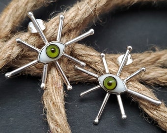 Evil eye earrings, 925 sterling silver, stud earrings, handmade, eye earrings, gift idea, gifts for her, gift for friend, birthday gift.