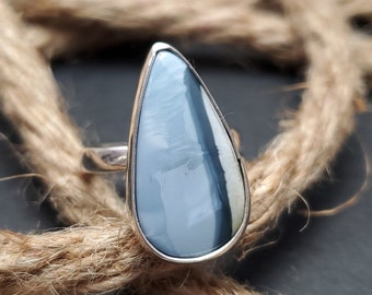 Blue opal ring, 950 sterling silver, handmade, unisex ring, adjustable ring, Indonesian blue opal, statement ring, gift.