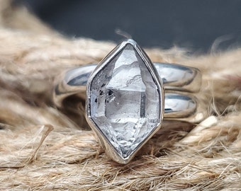Herkimer diamond ring, 925 sterling silver, adjustable ring, handmade, diamond ring, Herkimer ring, unisex ring, gift.