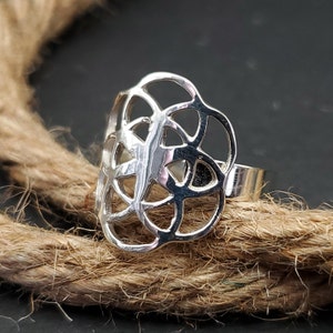 Seed of life ring, 925 sterling silver, adjustable ring, handmade, flower of life ring, unisex ring, mandala ring, gift.