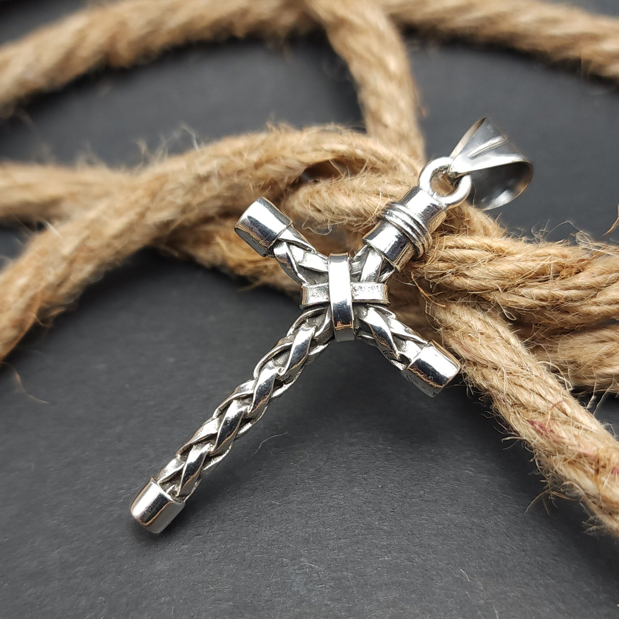 Silver Cross Pendant, 950 Sterling Silver, Handmade, Unisex