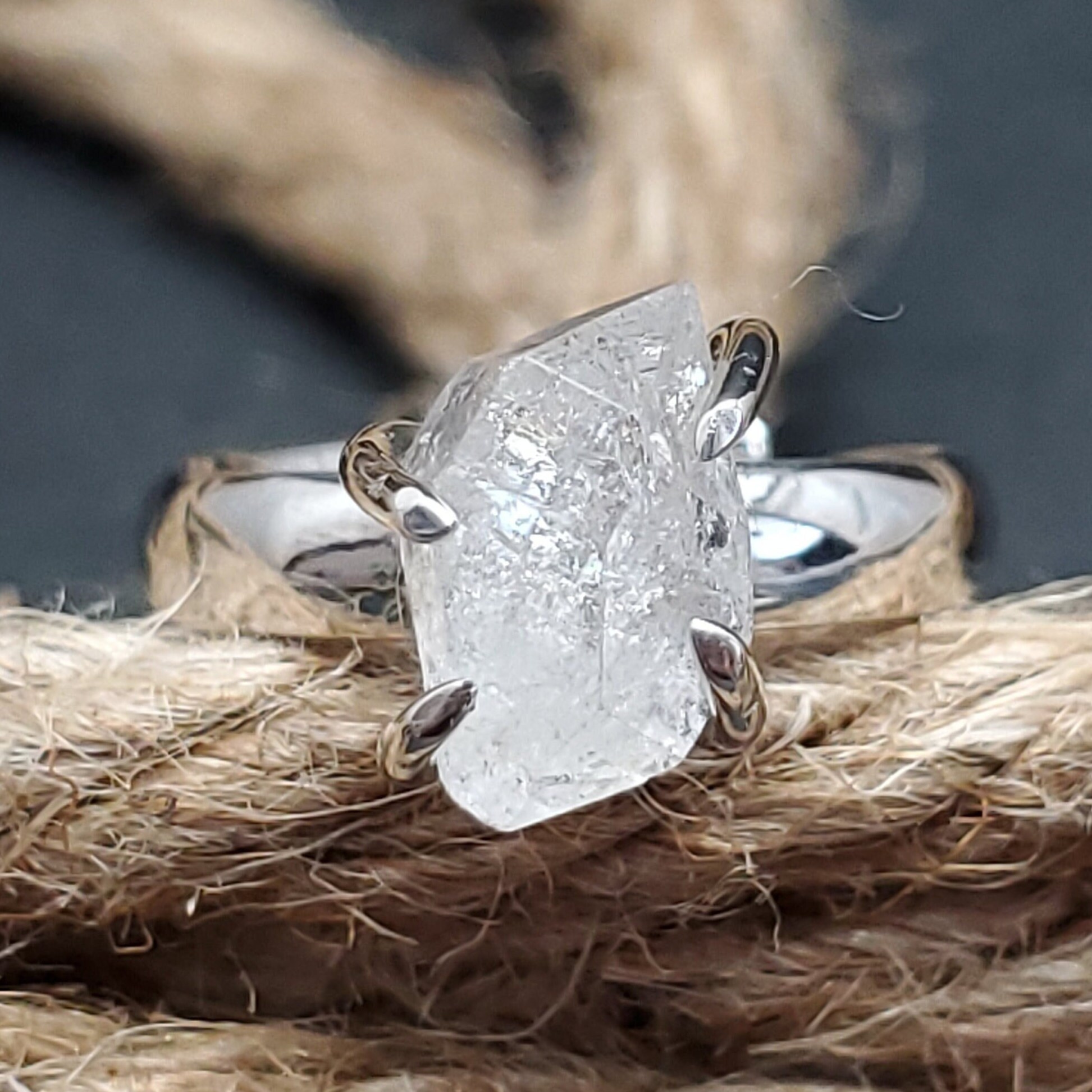 Herkimer Diamond Ring, 925 Sterling Silver, Adjustable Ring