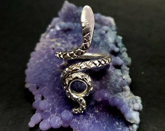 Snake ring, 950 sterling silver, adjustable ring, handmade, unisex ring, gift.