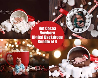 Newborn Christmas Backdrop Bundle, Hot Cocoa Backdrop, Newborn Photo Prop, Christmas Background, Christmas Digital Backdrop for newborns