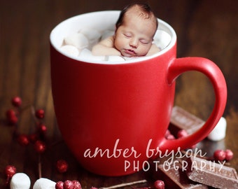 Hot Cocoa Photo Prop, Hot Cocoa Bath Digital Background, Christmas Backdrop, Newborn Digital, Christmas mug for Baby Portraits