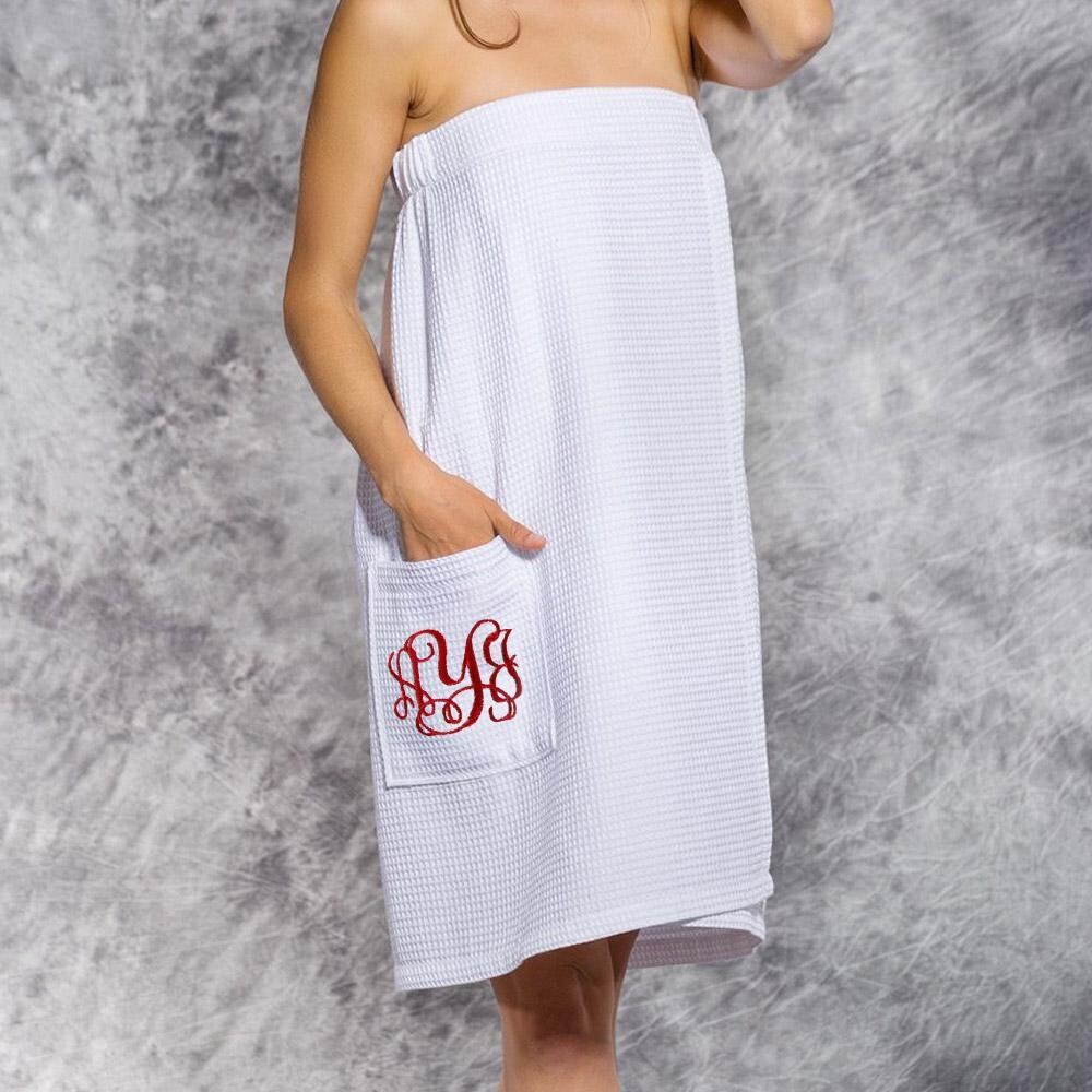 Exclusive Sale Monogram Waffle Bath Wrap Towels With Pocket - Etsy