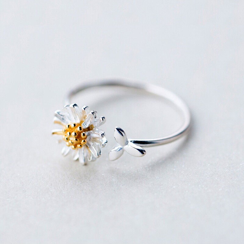 Silver daisy Adjustable ring | Etsy