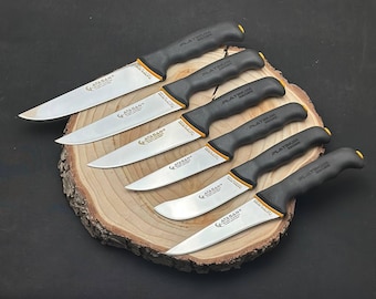 Personalized 6-Piece Platinium Series Butcher, Kitchen, Chef Knife Set: French Steel and Boning Knife