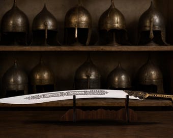 Handmade Yatagan Sword: Turkish Ottoman Style, Engraved Brass Handle