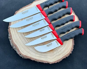 Personalized 6-Piece Soft Grip Seri Butcher, Kitchen, Chef Knife Set: 4028 Stainless Stell and Boning Knife