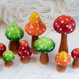 Hand Painted Wooden Mushroom Decor: Cottagecore Shelf Set