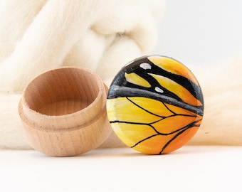 Monarch butterfly mini box hand painted, small round box butterfly wing, orange and yellow jewelry box, gift for teens