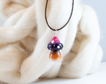 Purple mushroom necklace hand painted, pink mushroom pendant, bijoux for teen, mushroom lover gift idea, cottage core accessory, boho