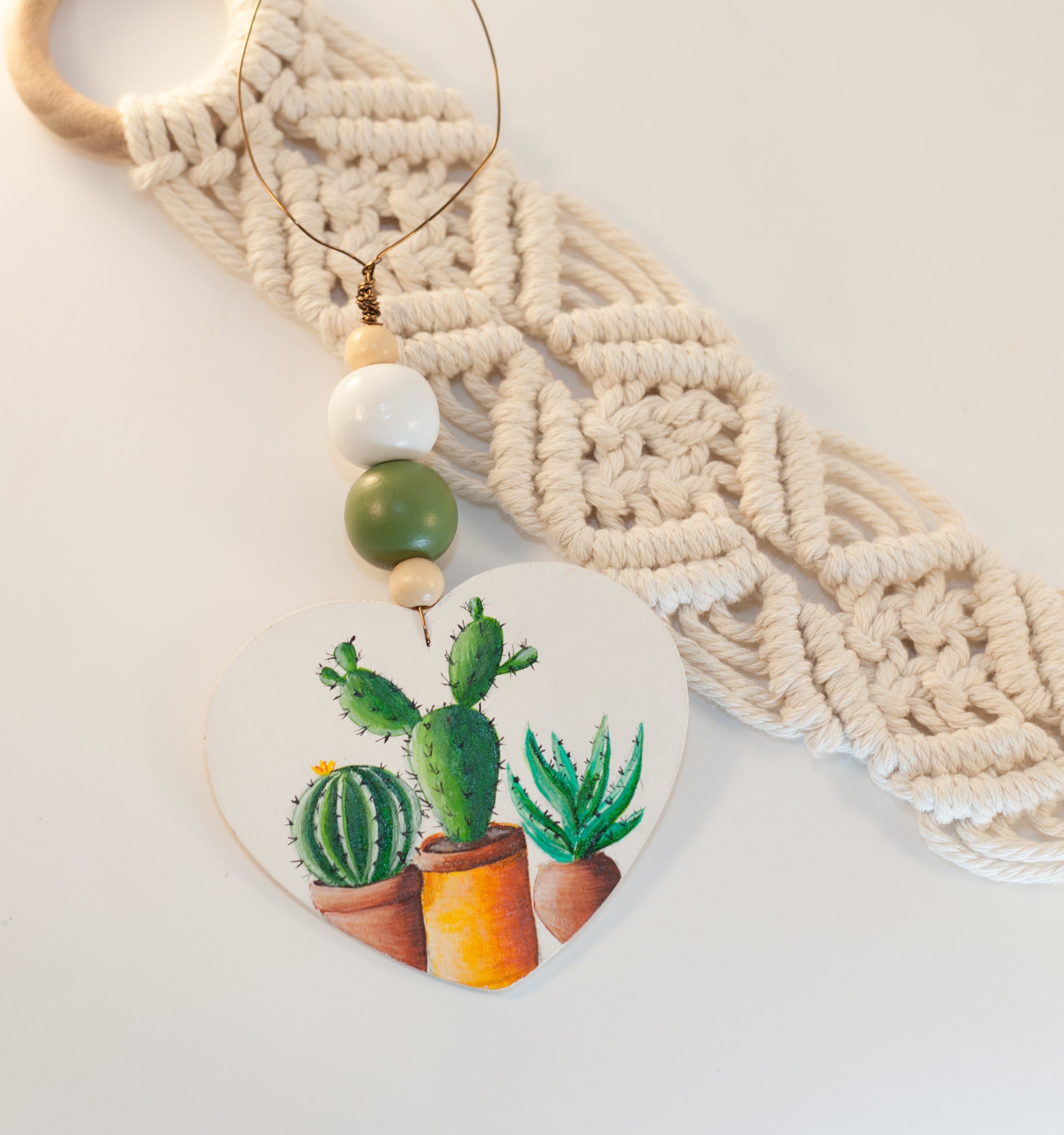 Cactus Hand Painted Ornament Hanging Heart Cacti Succulent Etsy