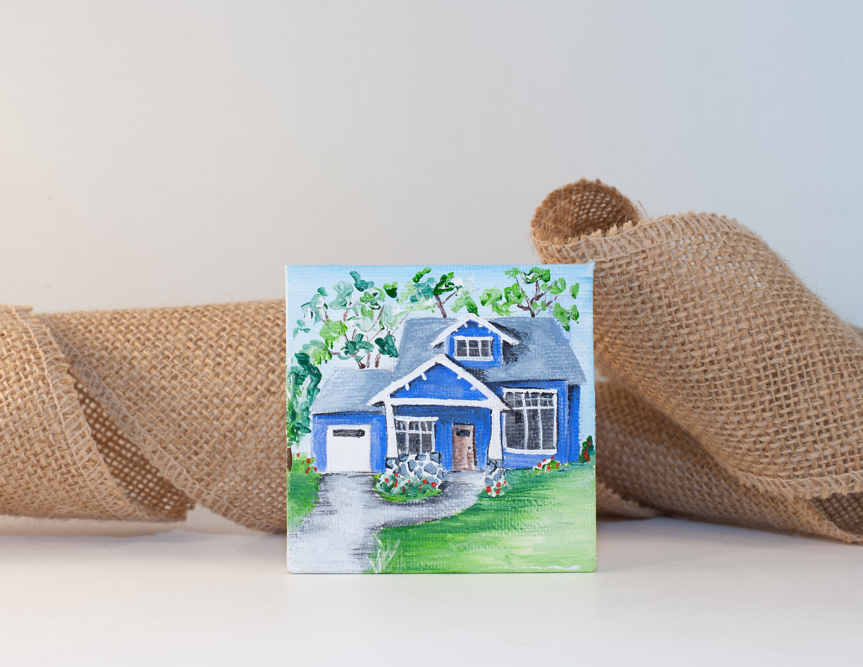 Blaue Handwerker Haus Miniatur-Malerei Original Acryl Haus | Etsy