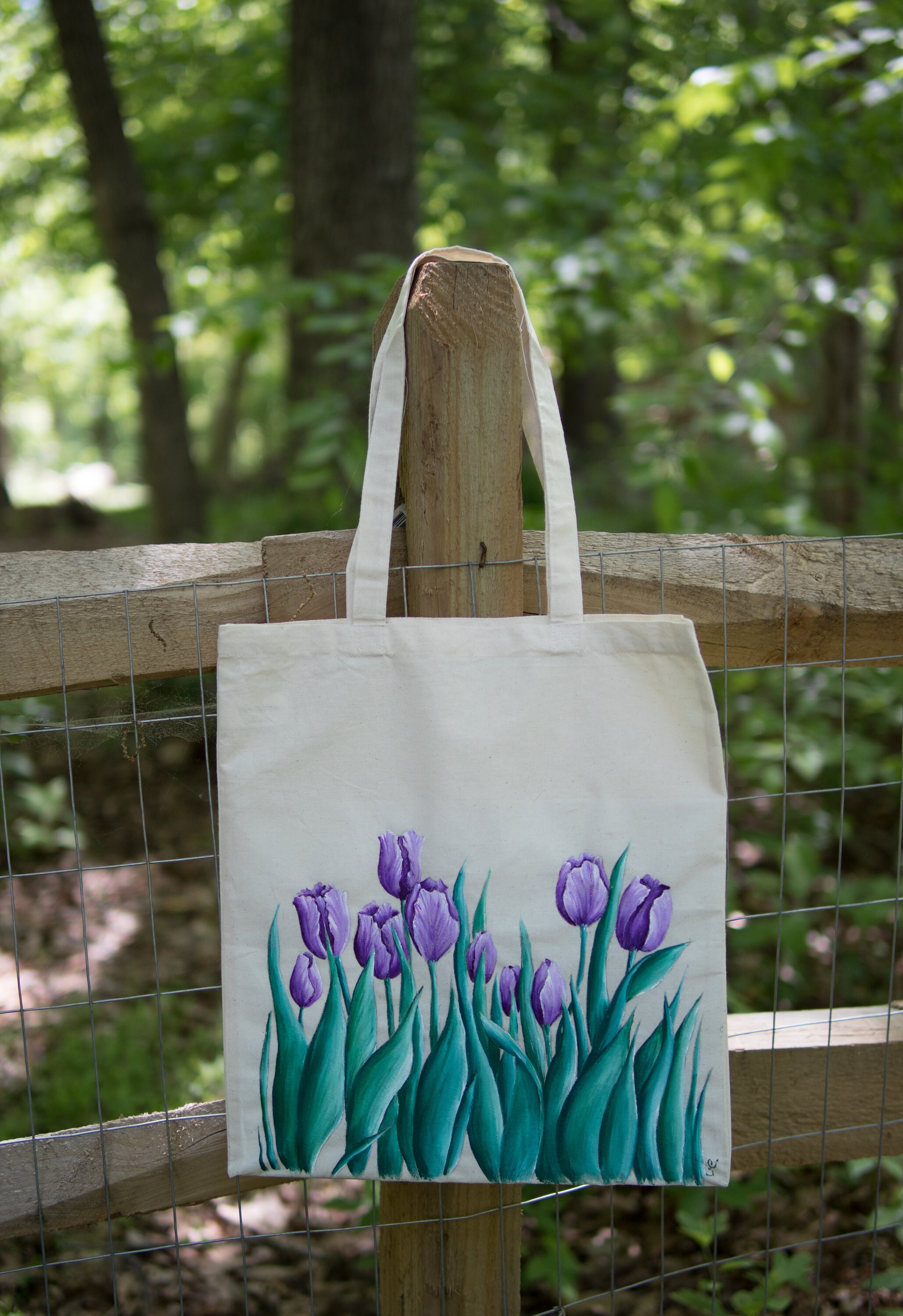 Tulips hand painted tote bag Purple tulips reusable bag | Etsy