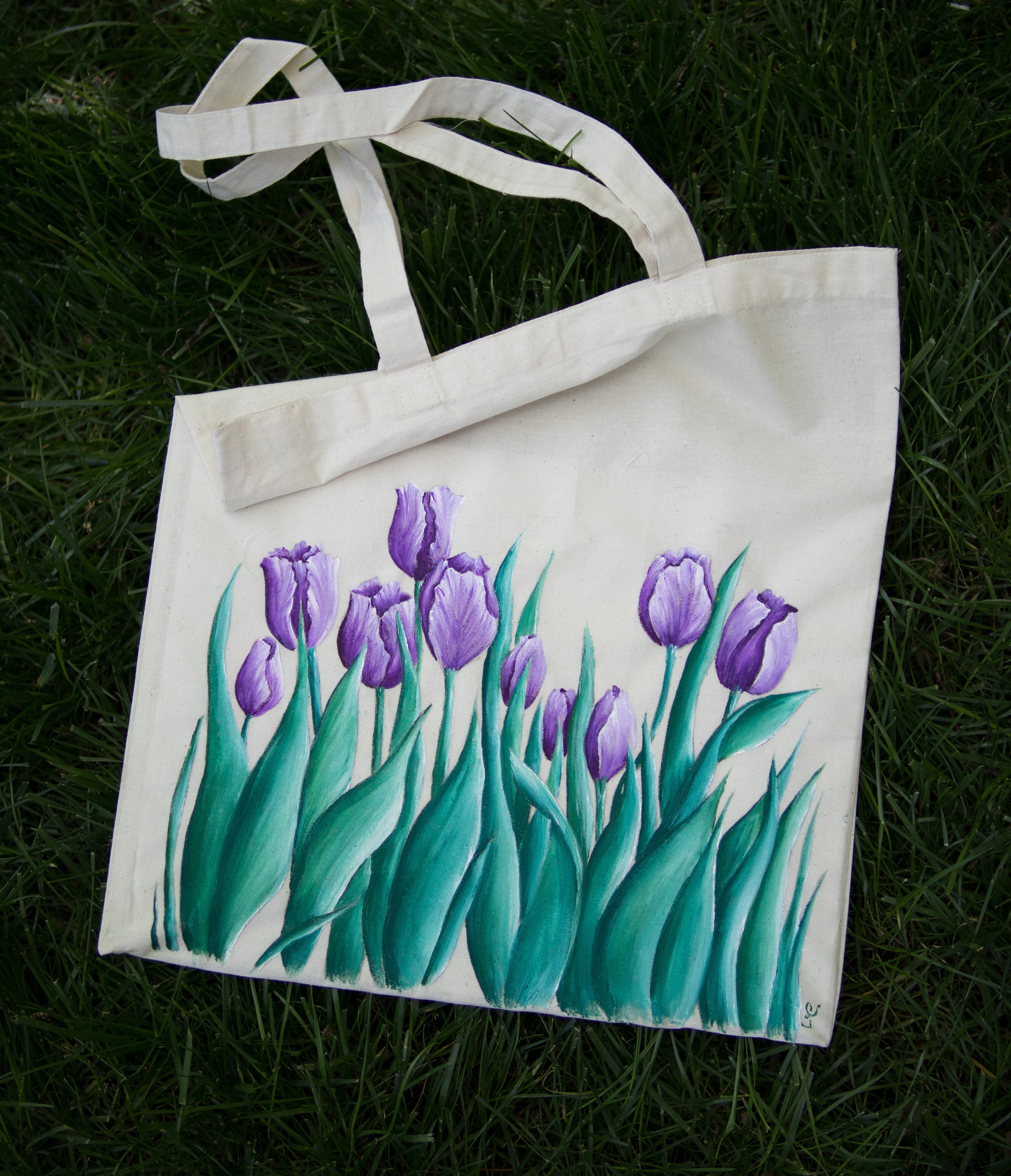 Tulips hand painted tote bag Purple tulips reusable bag | Etsy