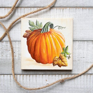 Pumpkin mini canvas painting, Fall orange pumpkin painting, small canvas autumn, Kitchen fall art Thanksgiving decor Halloween pumpkin decor