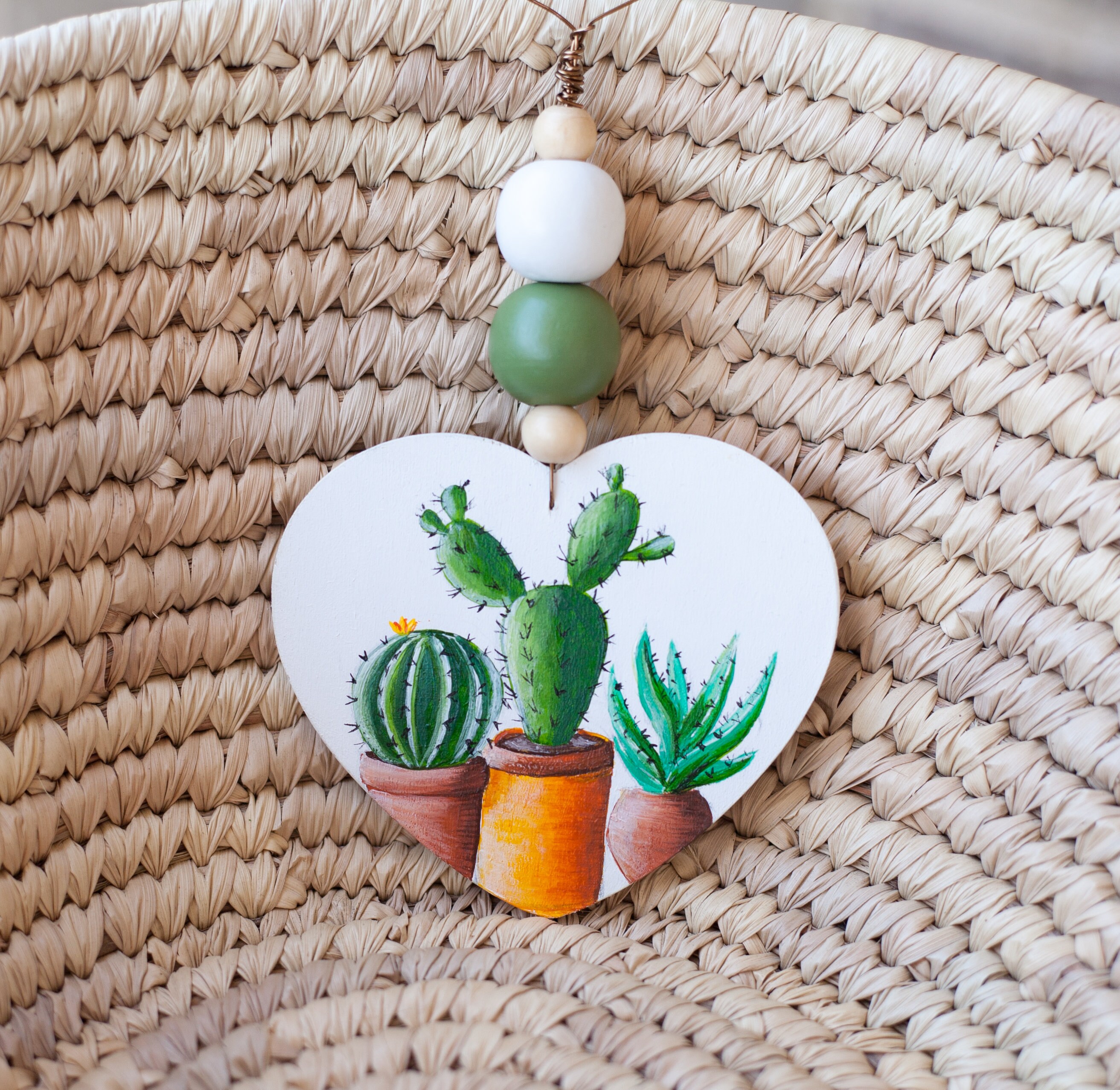 Cactus Hand Painted Ornament Hanging Heart Cacti Succulent Etsy