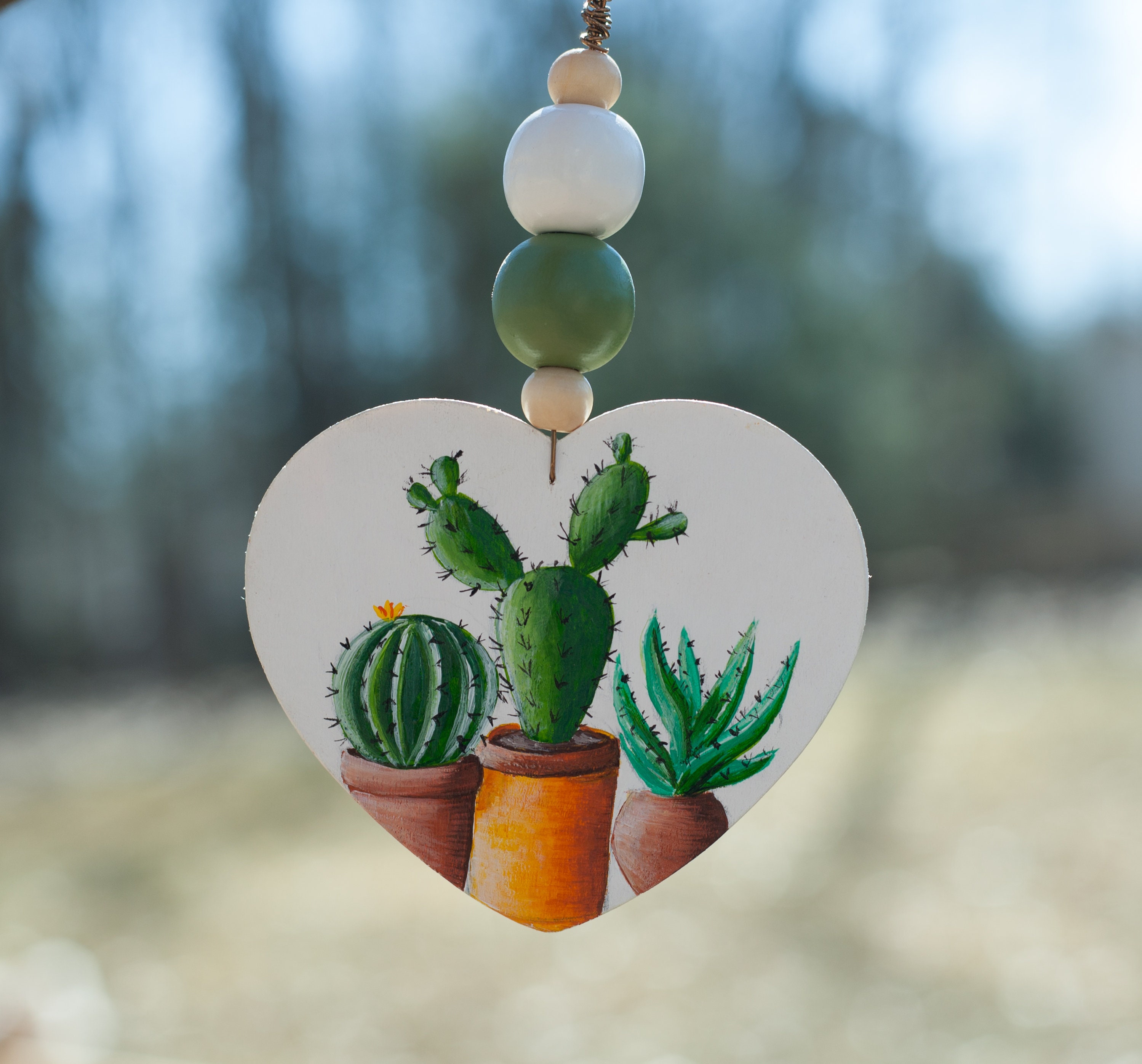 Cactus Hand Painted Ornament Hanging Heart Cacti Succulent Etsy