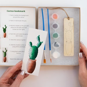 Paint your own bookmark cactus kit, DIY easy acrylic painting set, Make your bookmark activity kit, Adult and teen ready to paint cactus