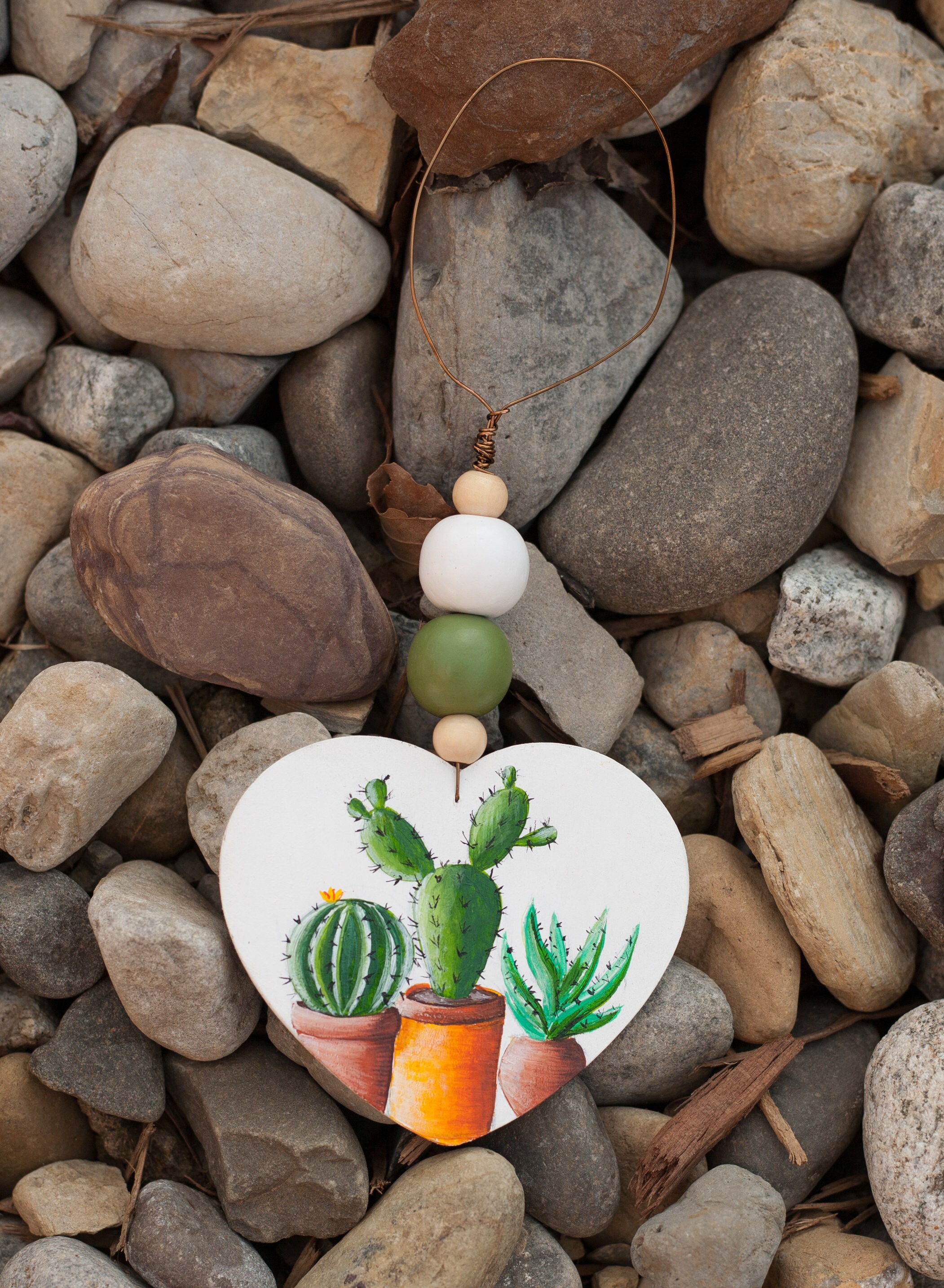 Cactus Hand Painted Ornament Hanging Heart Cacti Succulent Etsy