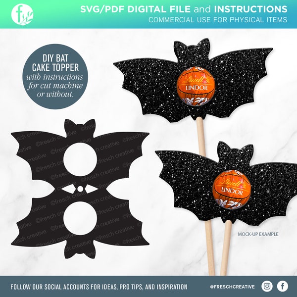 Chocolate Bat Cupcake Topper SVG Cut File, DIY Mini Cake Topper, Halloween Party Favor, Spooky Lindt Lindor Holder, Vampire Hostess Gift