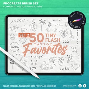 SET 2!! 50 Procreate Tiny Flash Tattoo Stamps, Hand drawn, Small Clip art, Minimalist, Cute, Girly, Flash Design Set, Brush Bundle, Stencils
