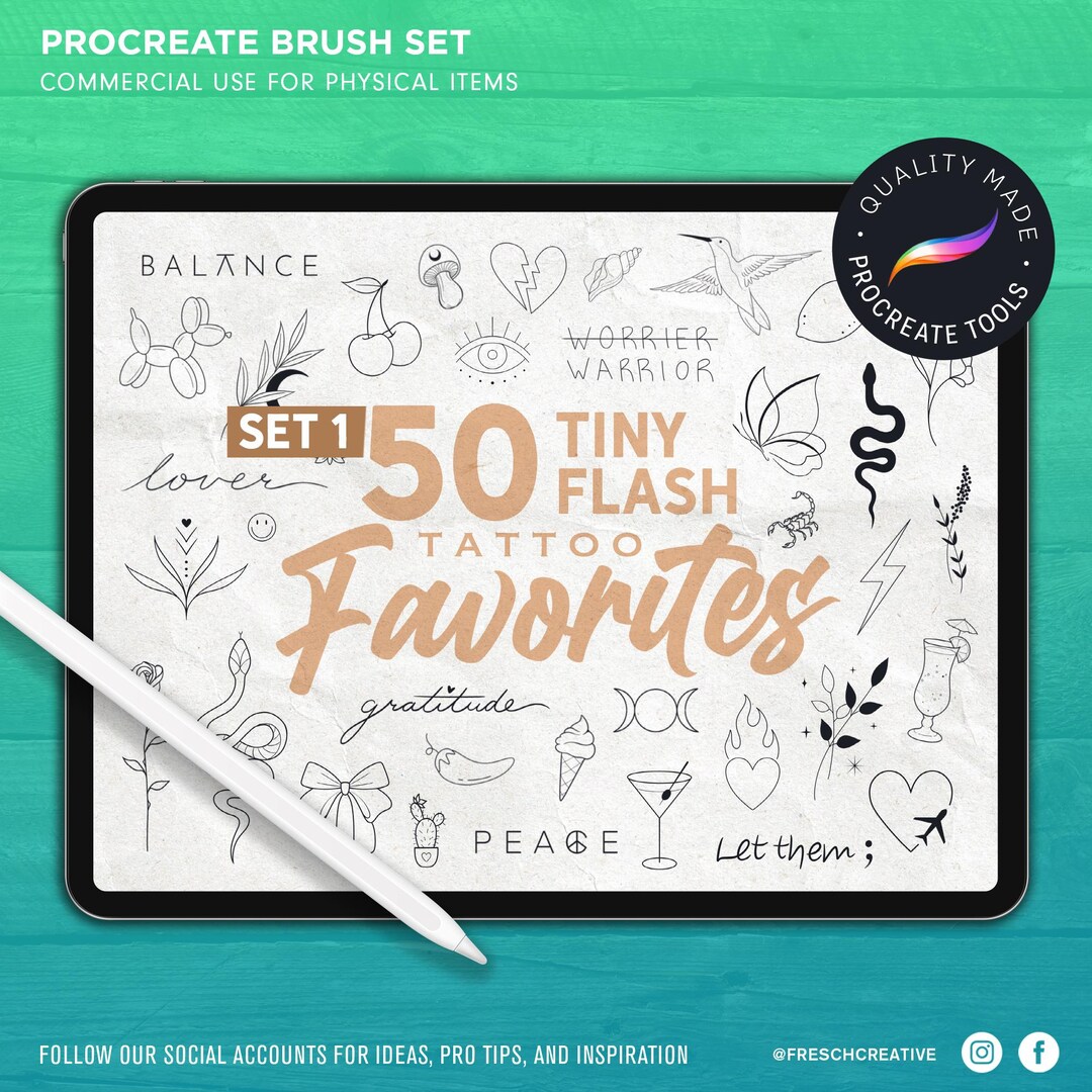 SET 1 - 50 Procreate Tiny Flash Tattoo Stamps, Hand Drawn, Small Clip ...