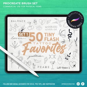 SET 1 - 50 Procreate Tiny Flash Tattoo Stamps, Hand drawn, Small Clip art, Minimalist, Cute, Girly, Flash Design Set, Brush Bundle, Stencils
