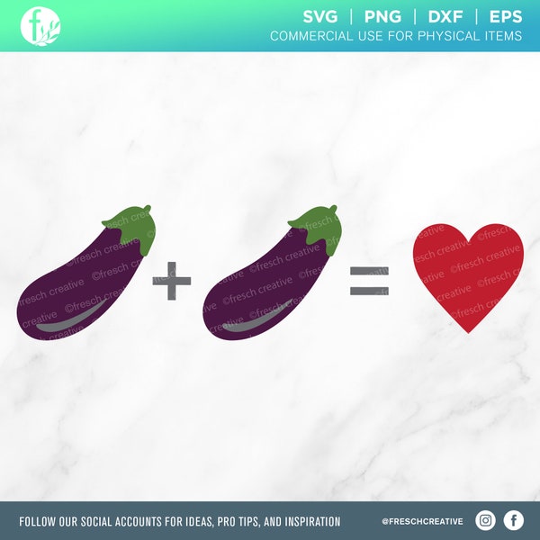 Gay Valentine SVG Cut File, Eggplant Plus Eggplant Equals Love, Mr and Mr Gay svg, LGBTQ boyfriend gift png, Pride Valentine, Rainbow card