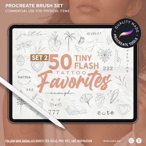 50 małych stempli do tatuażu Procreate: zestaw pędzli Flash Design