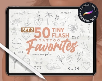 50 Tiny Tattoo Procreate Stamps: Flash Design Brush Set