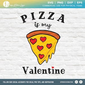Pizza is mijn Valentijn SVG Cut-bestand, Single Life SVG, Anti-Valentine PNG, Kids Valentine Day Design, hand getrokken kaart, Single Slice, za SVG