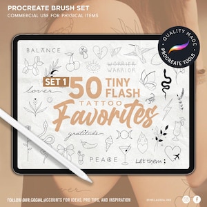 50 kleine Tattoo Stempel: Procreate Brush Set 1