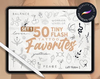 50 Tiny Flash Tattoo Stamps: Procreate Brush Set 1