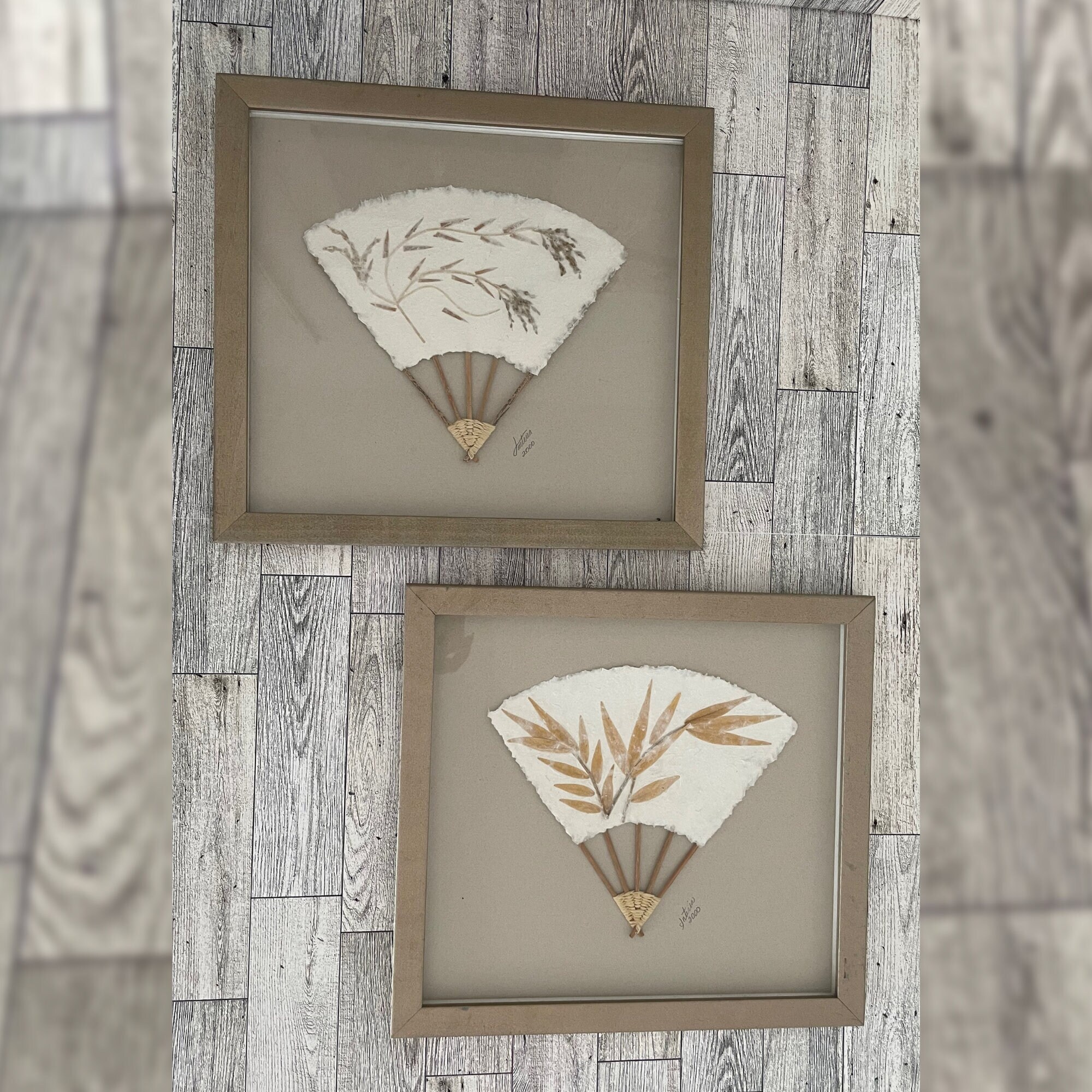 Vintage Asian Wall Fan Oriental Wall Art Framed Art Bamboo Wood Decor