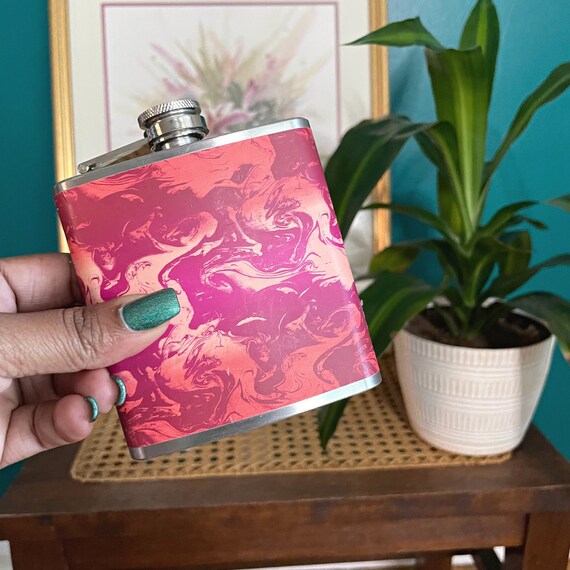 Vintage Pink Flask Retro Alcohol Flask Stainless Steel Etsy