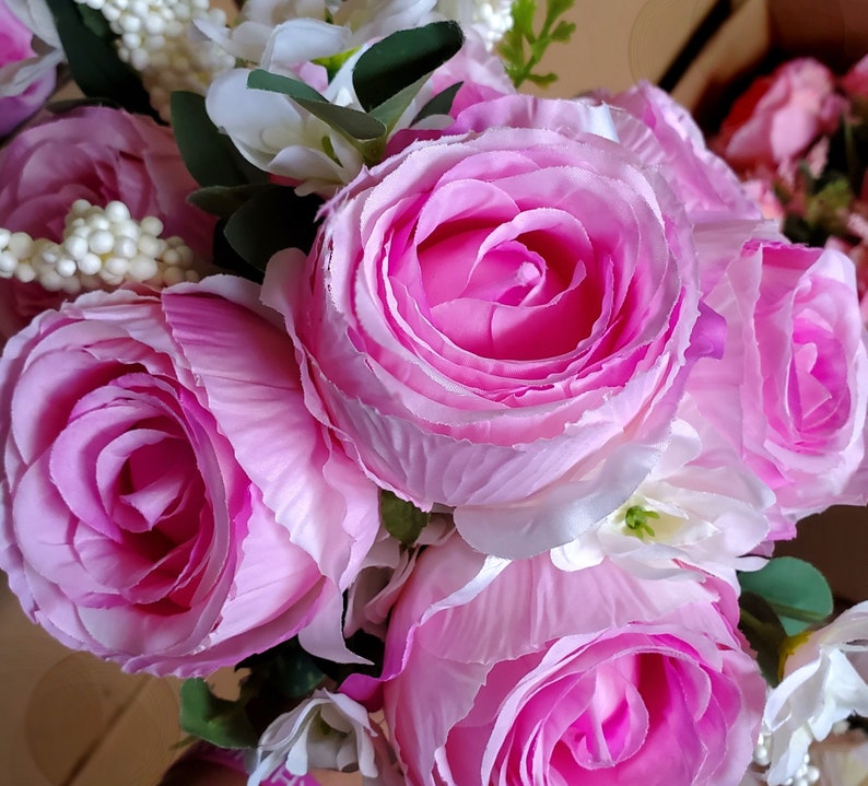 20'' Silk Cabbage Rose Bush Artificial Floral Bunch Etsy