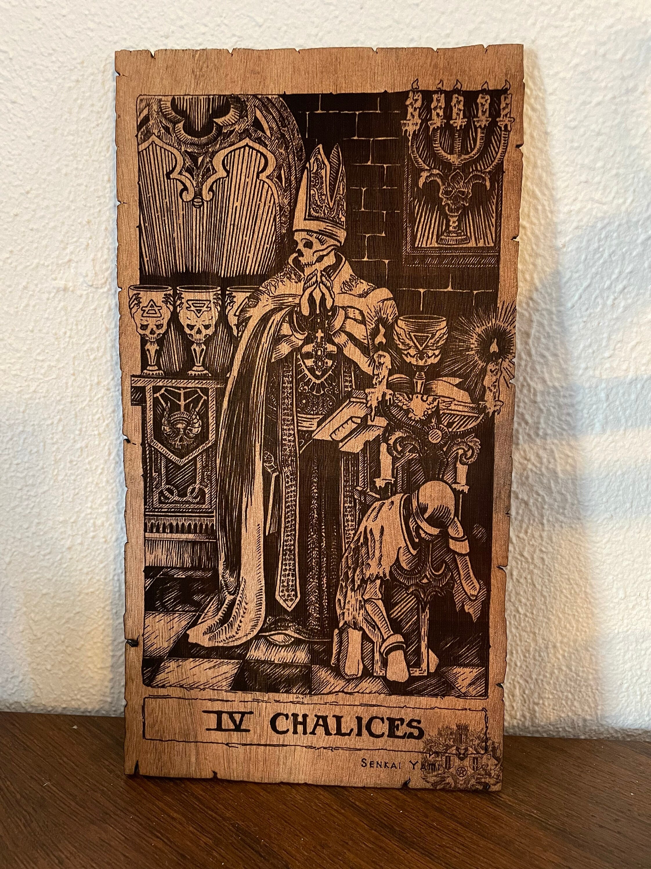 Tableau Bois Gravé 30x16 cm Tarot