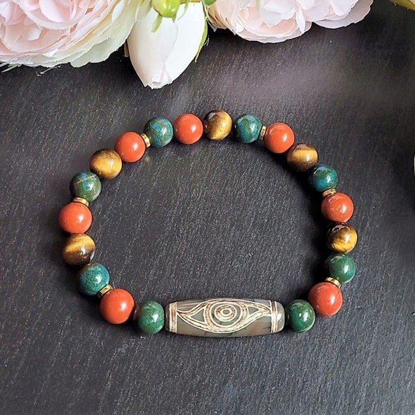 Tibetan Dzi 2 Eyes Phoenix Bracelet, Dzi Bracelet Two Phoenix Eyes, Love Talisman Bracelet, Feng Shui Amulet Buddhist Jewelry, Birthday Gift