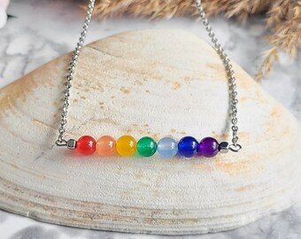 7 Chakra Necklace, Chakra Crystals Choker Bar Necklace, Healing Rainbow Necklace for Women, Gemstone Jewelry, Stone Chakra Bar, Gift for Her