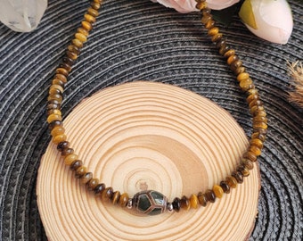 Tibetan Dzi Turtle Choker Necklace Men Women, Tiger's Eye Gemstone Bead Choker, Dzi Necklace, Feng Shui Amulet, Health Protection Men Gift